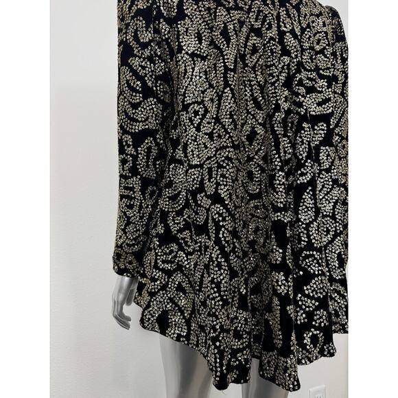 Vintage Glam Sequin Jacket Womens 8 Black Gold Glitter Staburst 80s Pat Richards - Picture 7 of 16